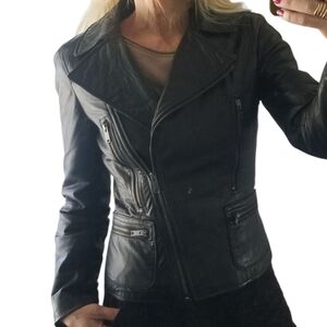 NEW DKNY butter Soft Lamb Skin Leather Moto Motorcycle Biker Jacket